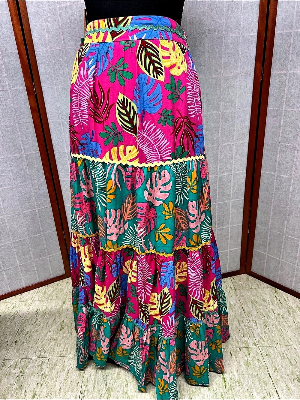 Desigual Floral Maxi Skirt Pink & Green Size 2X NWT